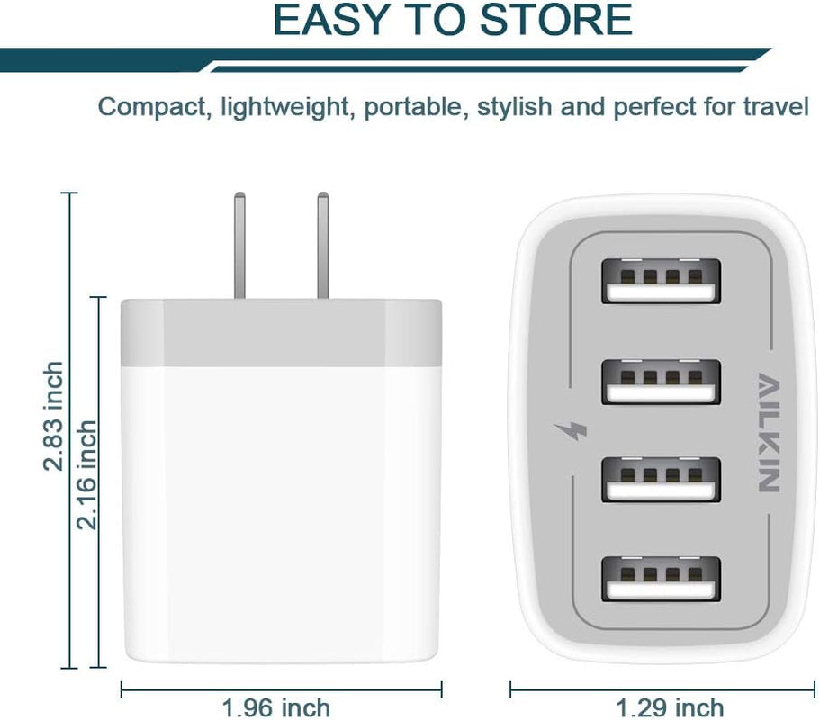 USB Charger Adapter, 2-Pack  4.8A 4-Muti Port Phone Wall Plug Block | Fast Charging Box for Iphone 17 16 15 14 13 12 Pro Max 11 SE 10 XS, Samsung Galaxy, Moto, LG, Pixel, Power Cube Base Brick