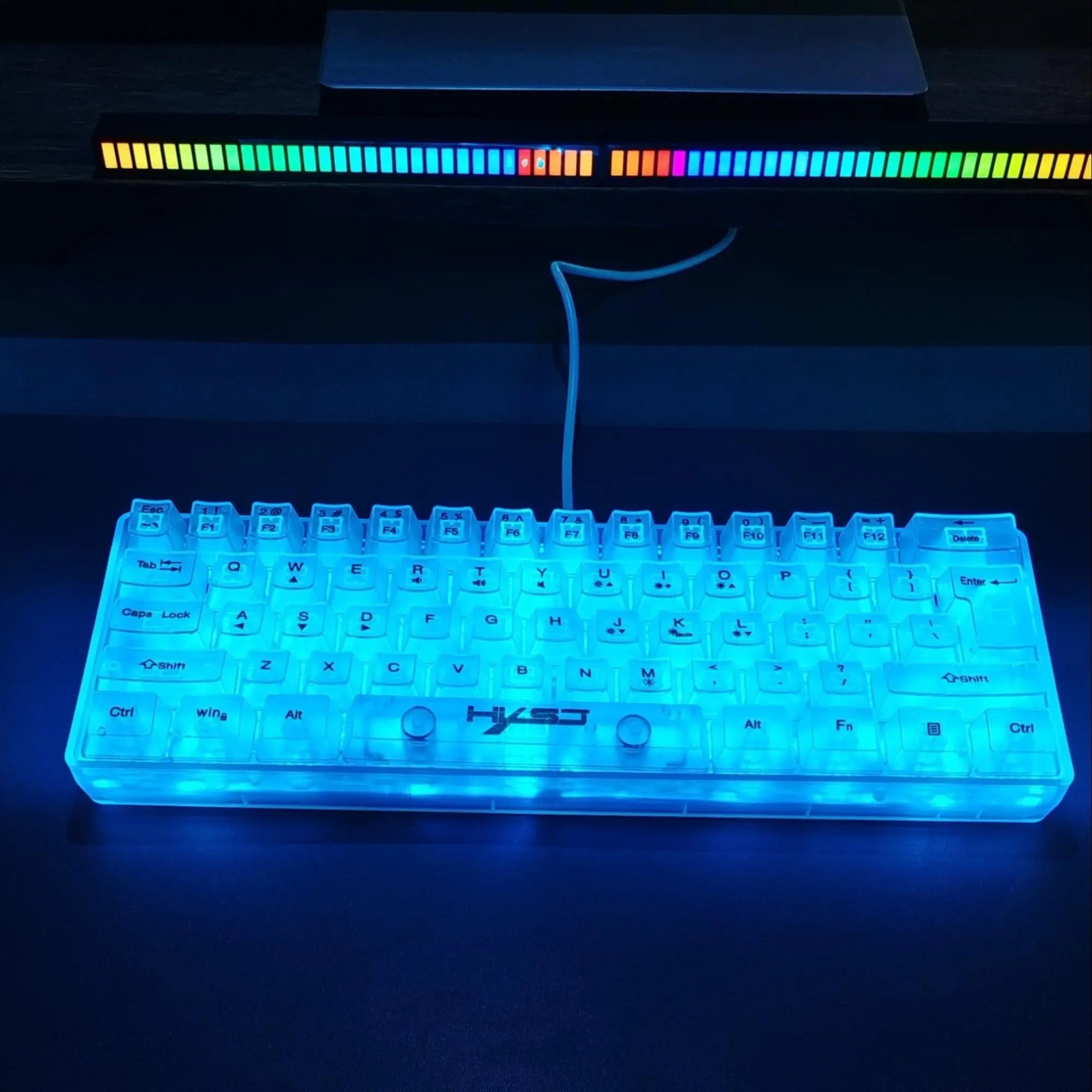 HXSJ-V700 USB Wired 61-Key Film Keyboard, RGB Backlight Fully Transparent PC Gaming Keyboard, Ergonomic Keyboard for Gaming, Office, Home, Men Gifts, Backlit Keyboard, Light up Keyboard, RGB Lighting Keyboard
