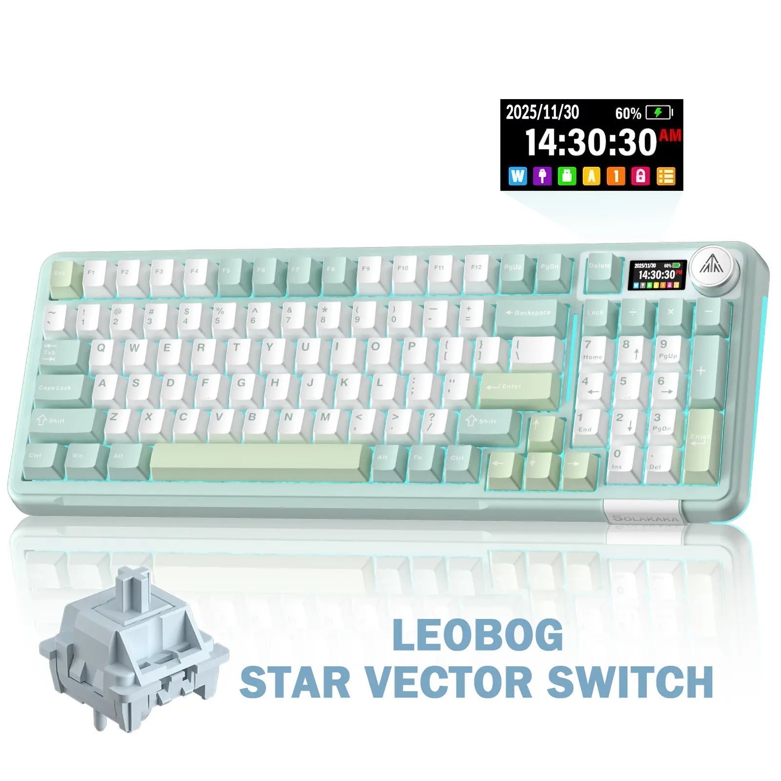 Solakaka A99 Pro Wireless Mechanical Keyboard, Tri-Mode Bluetooth 2.4G USB-C, Hot Swappable RGB Backlit Gaming Keyboard with Numpad, LCD Screen & Knob Custom Keyboard Summerwins,Summerwins