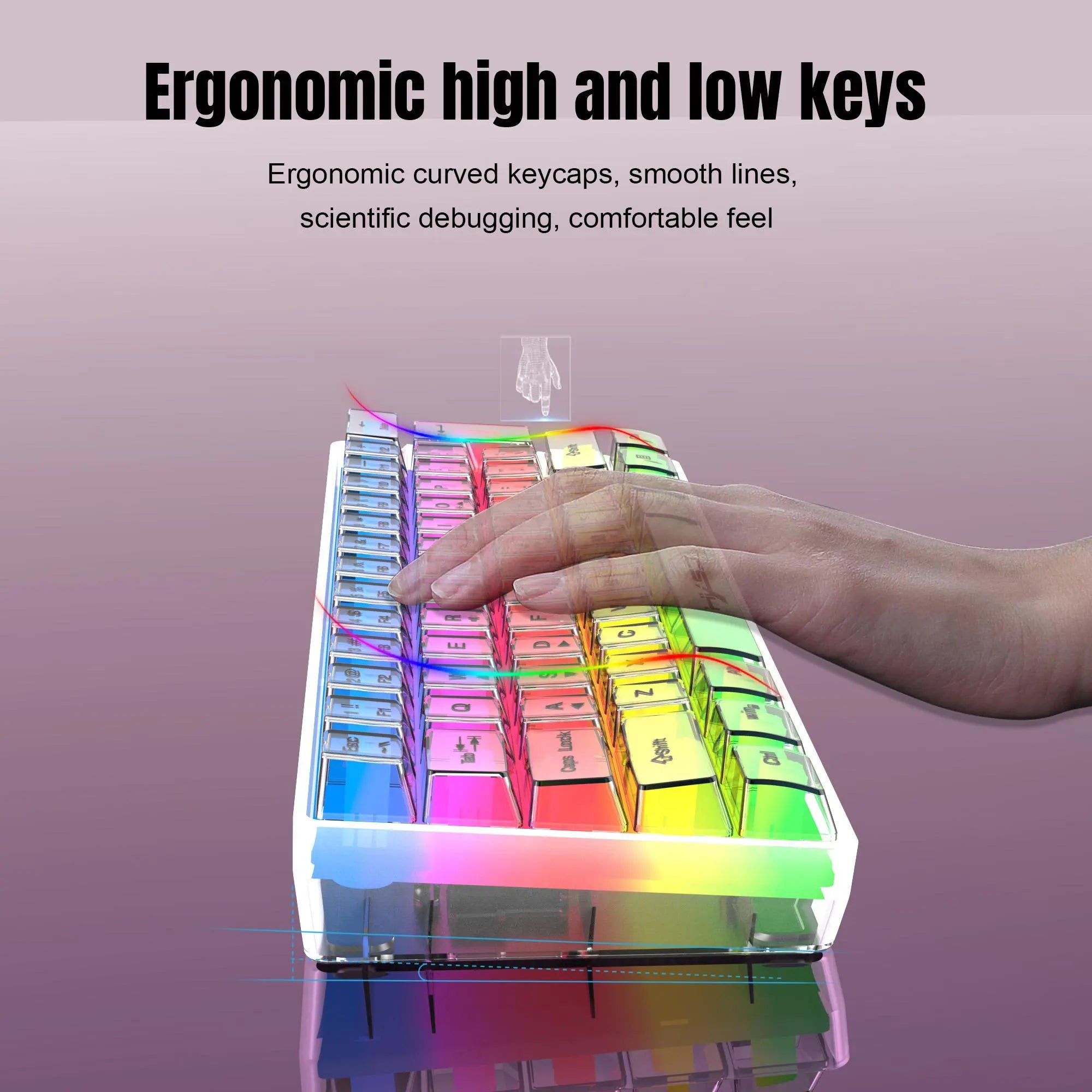 HXSJ-V700 USB Wired 61-Key Film Keyboard, RGB Backlight Fully Transparent PC Gaming Keyboard, Ergonomic Keyboard for Gaming, Office, Home, Men Gifts, Backlit Keyboard, Light up Keyboard, RGB Lighting Keyboard