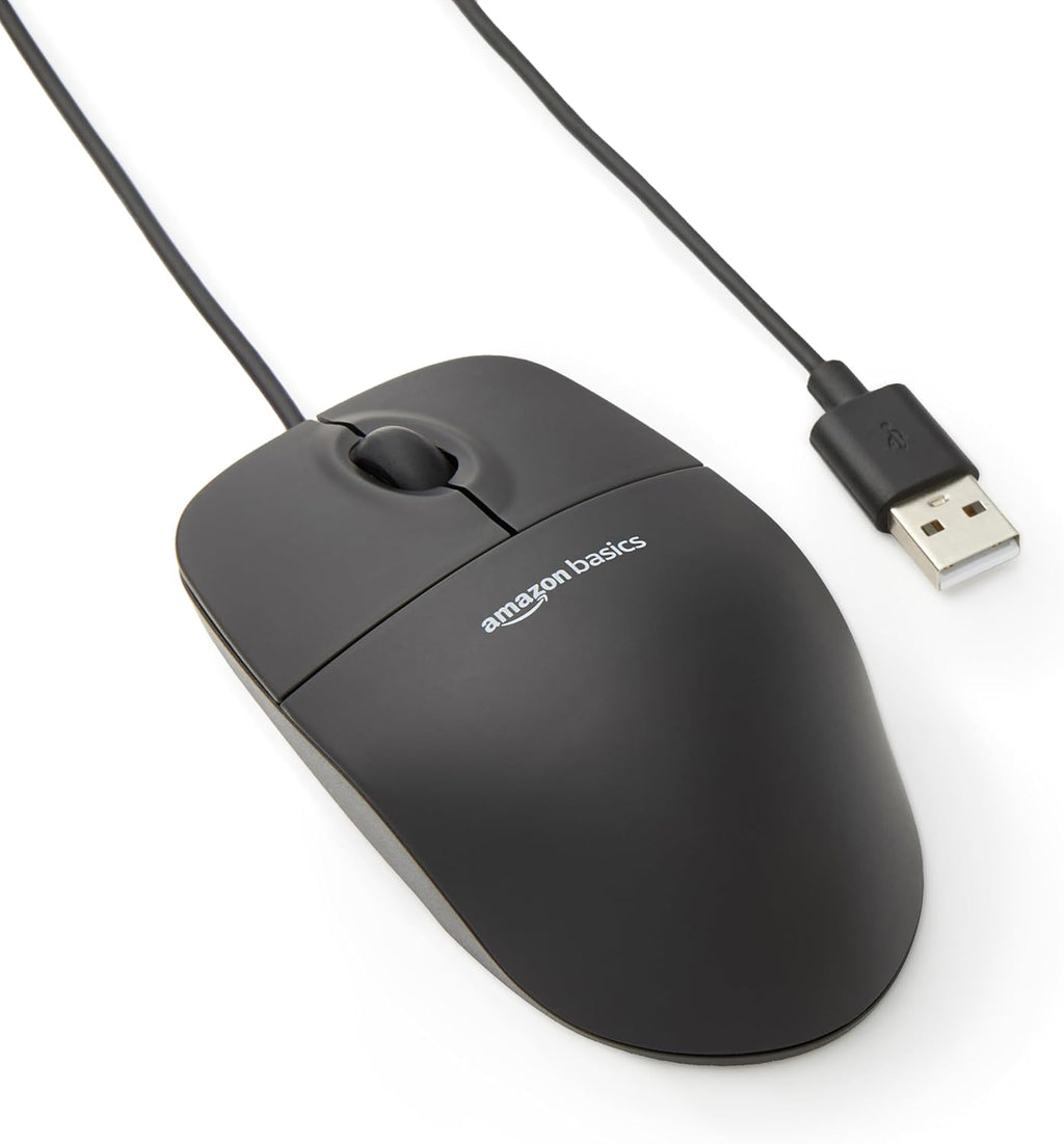 3-Button USB Wired Mouse with Responsive Tracking, Plug & Play, Compatible with Windows and Mac, Black