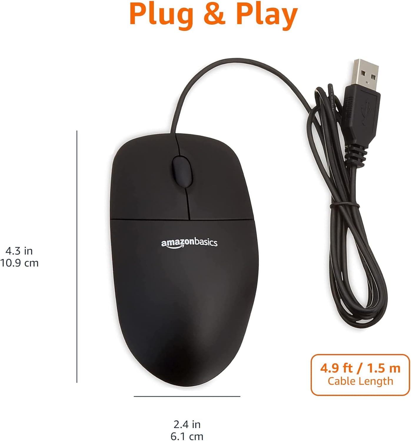 3-Button USB Wired Mouse with Responsive Tracking, Plug & Play, Compatible with Windows and Mac, Black