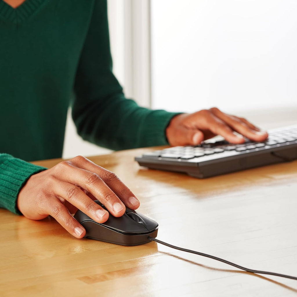 3-Button USB Wired Mouse with Responsive Tracking, Plug & Play, Compatible with Windows and Mac, Black