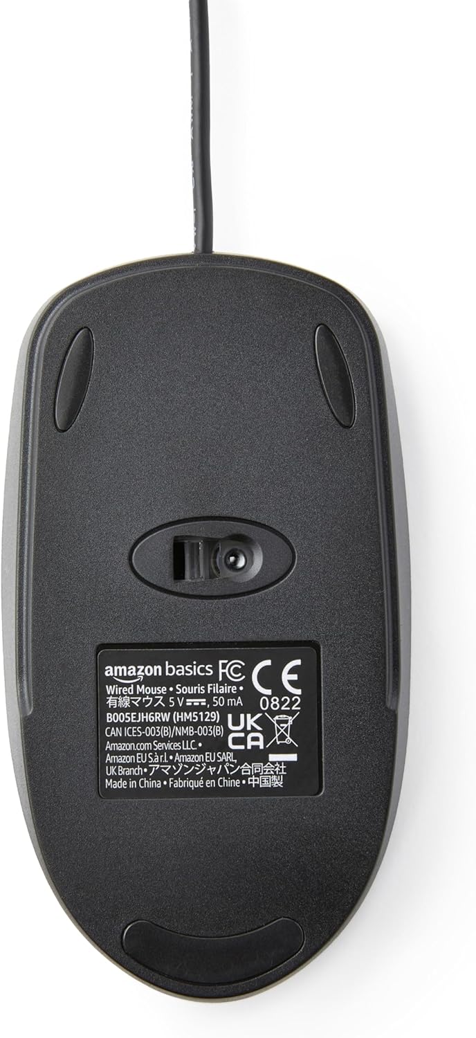 3-Button USB Wired Mouse with Responsive Tracking, Plug & Play, Compatible with Windows and Mac, Black