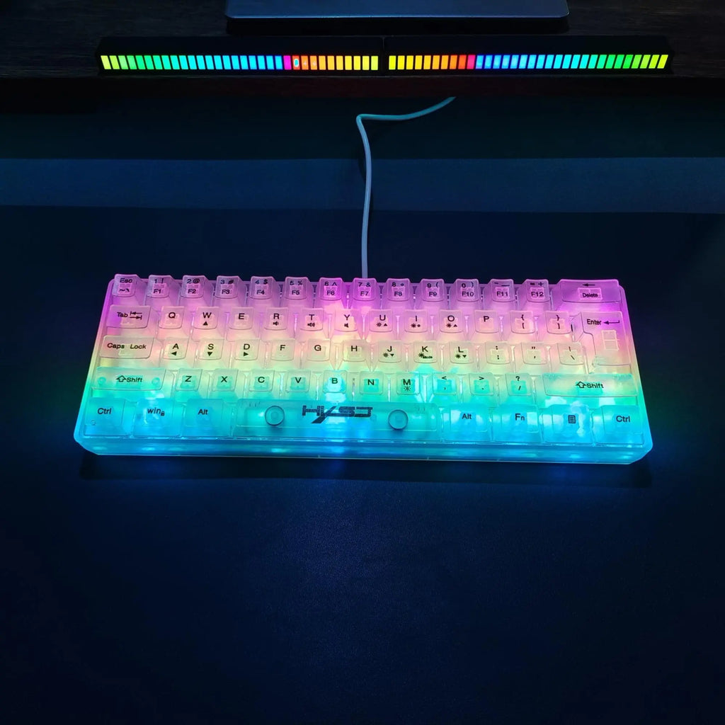 HXSJ-V700 USB Wired 61-Key Film Keyboard, RGB Backlight Fully Transparent PC Gaming Keyboard, Ergonomic Keyboard for Gaming, Office, Home, Men Gifts, Backlit Keyboard, Light up Keyboard, RGB Lighting Keyboard