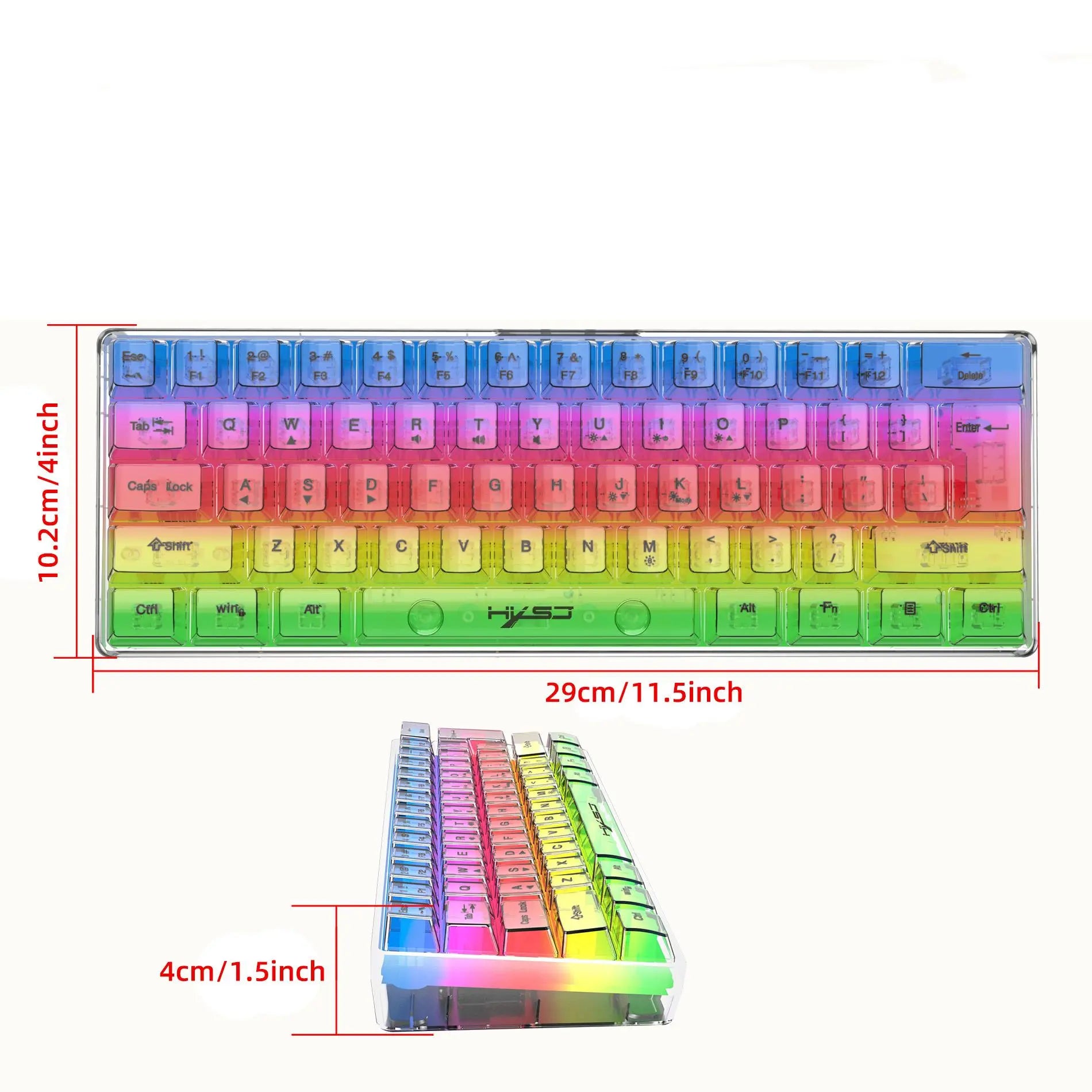 HXSJ-V700 USB Wired 61-Key Film Keyboard, RGB Backlight Fully Transparent PC Gaming Keyboard, Ergonomic Keyboard for Gaming, Office, Home, Men Gifts, Backlit Keyboard, Light up Keyboard, RGB Lighting Keyboard