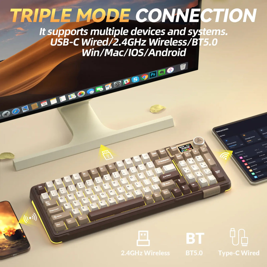 Solakaka A99 Pro Wireless Mechanical Keyboard, Tri-Mode Bluetooth 2.4G USB-C, Hot Swappable RGB Backlit Gaming Keyboard with Numpad, LCD Screen & Knob Custom Keyboard Summerwins,Summerwins
