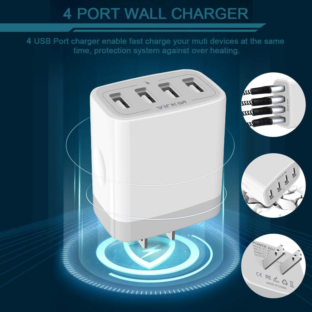 USB Charger Adapter, 2-Pack  4.8A 4-Muti Port Phone Wall Plug Block | Fast Charging Box for Iphone 17 16 15 14 13 12 Pro Max 11 SE 10 XS, Samsung Galaxy, Moto, LG, Pixel, Power Cube Base Brick