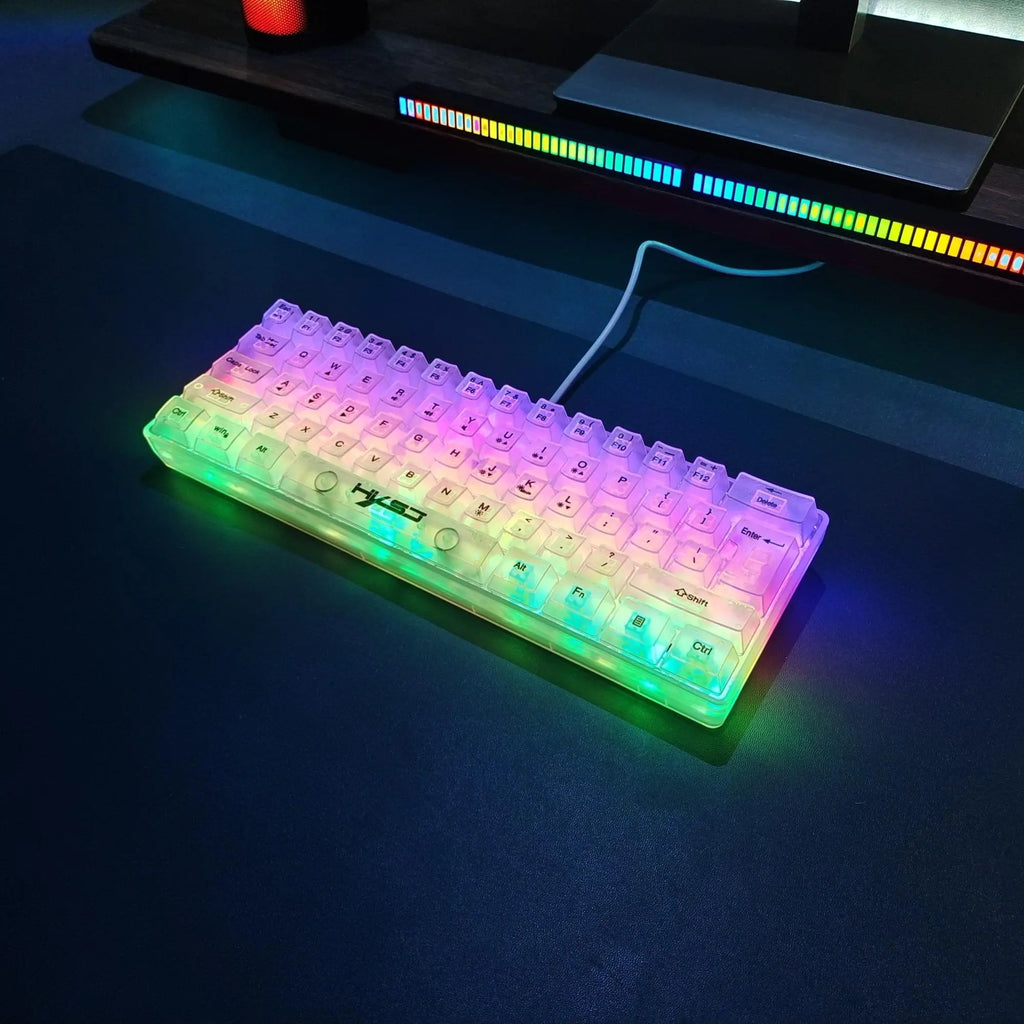 HXSJ-V700 USB Wired 61-Key Film Keyboard, RGB Backlight Fully Transparent PC Gaming Keyboard, Ergonomic Keyboard for Gaming, Office, Home, Men Gifts, Backlit Keyboard, Light up Keyboard, RGB Lighting Keyboard