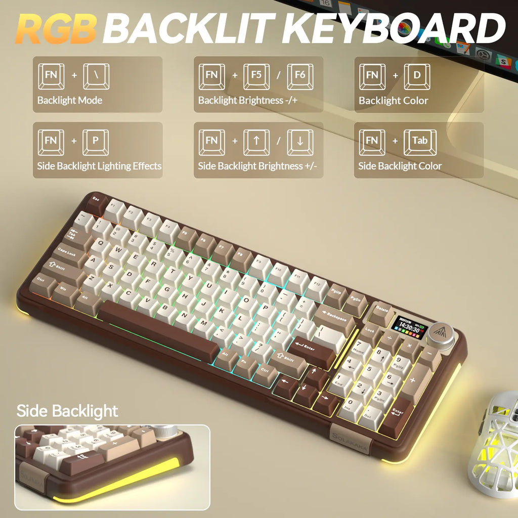 Solakaka A99 Pro Wireless Mechanical Keyboard, Tri-Mode Bluetooth 2.4G USB-C, Hot Swappable RGB Backlit Gaming Keyboard with Numpad, LCD Screen & Knob Custom Keyboard Summerwins,Summerwins