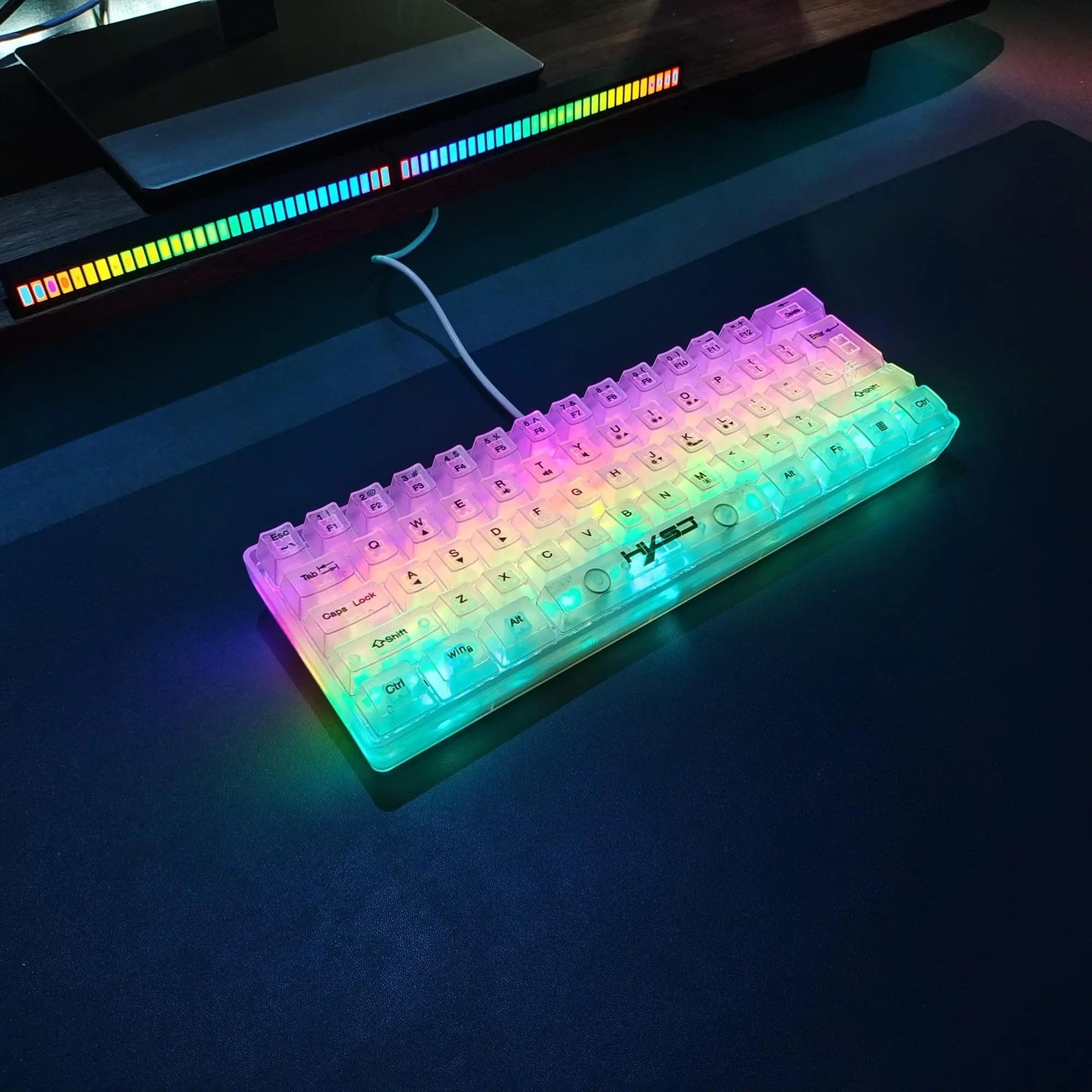 HXSJ-V700 USB Wired 61-Key Film Keyboard, RGB Backlight Fully Transparent PC Gaming Keyboard, Ergonomic Keyboard for Gaming, Office, Home, Men Gifts, Backlit Keyboard, Light up Keyboard, RGB Lighting Keyboard